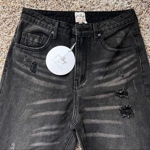 Princess Polly Erissa Knee Rip Jeans Washed Black Denim Size 4 NWT NEW WITH TAGS